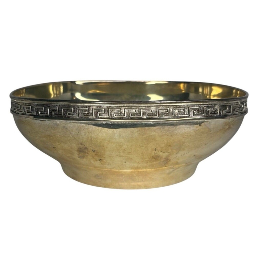 Silver-Plated Alpaca Vessel with Decorated Rim Vintage Table Decor